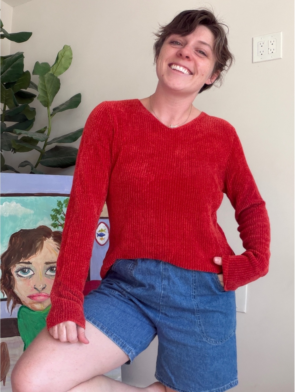 Vintage 90s Laura Ashley sweater orange chenille sweater